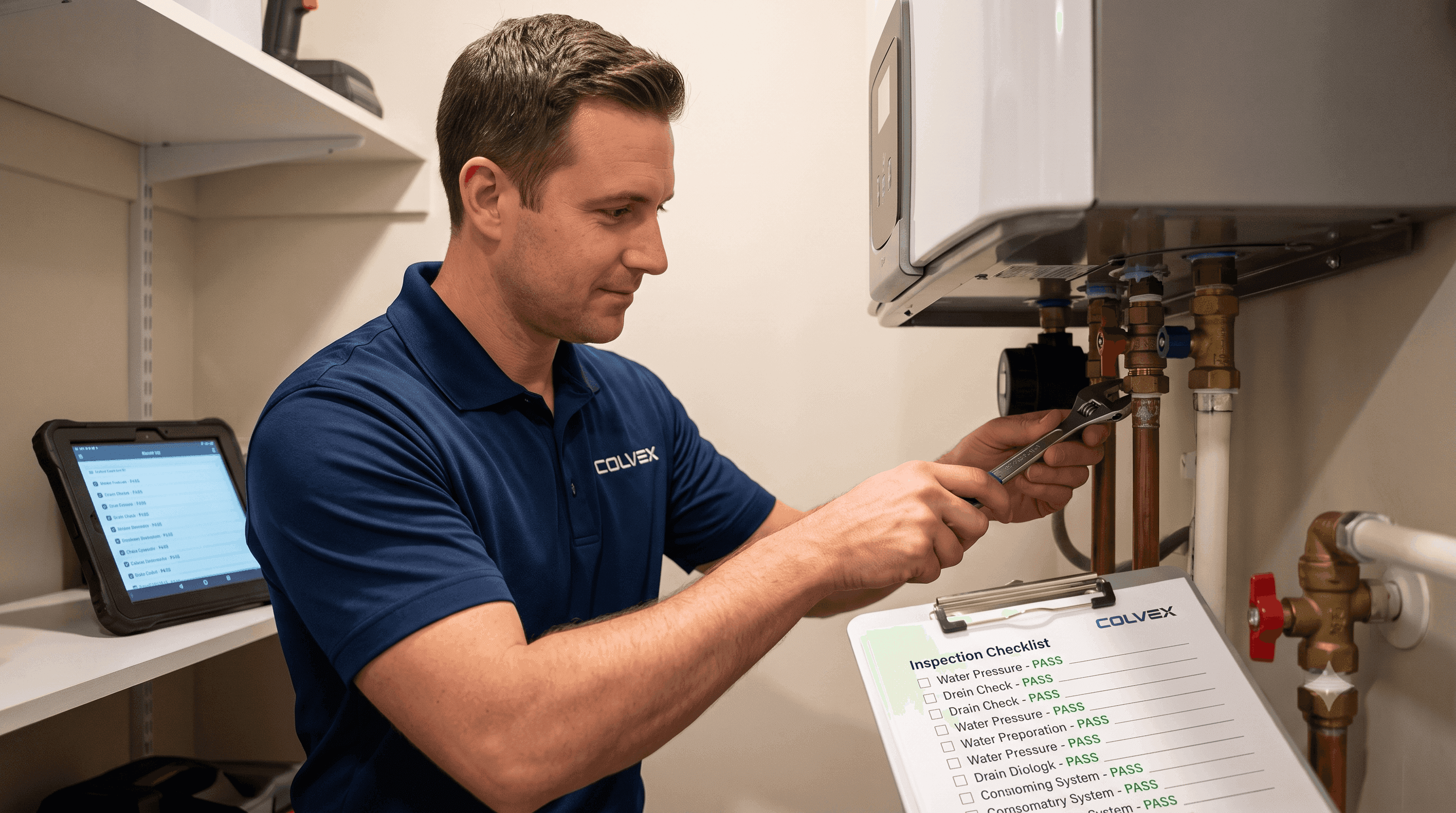 Technician performing an annual whole-home inspection
