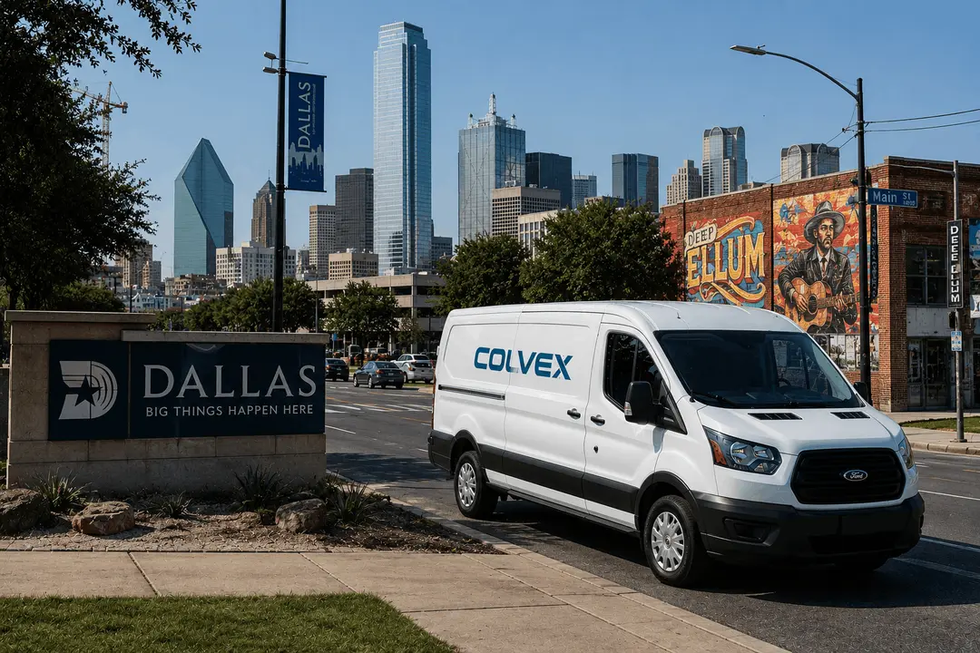 Colvex service van in a Dallas neighborhood
