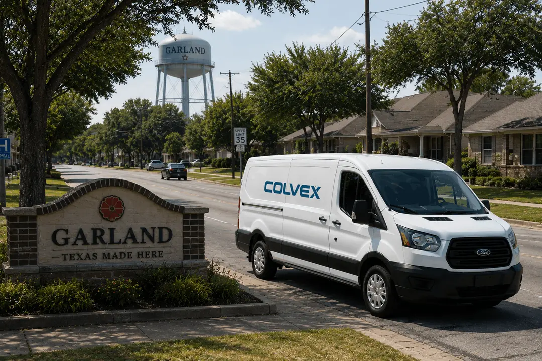 Colvex service van in a Garland neighborhood