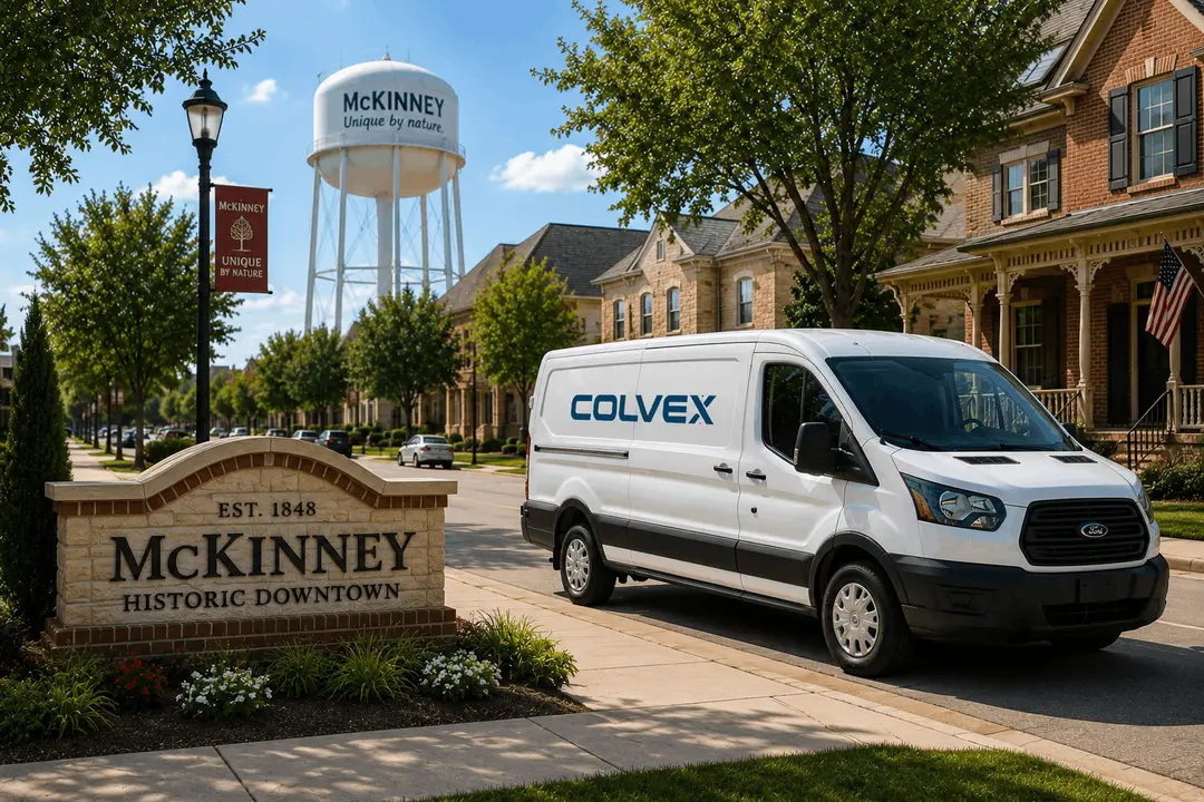 Colvex service van in a McKinney neighborhood
