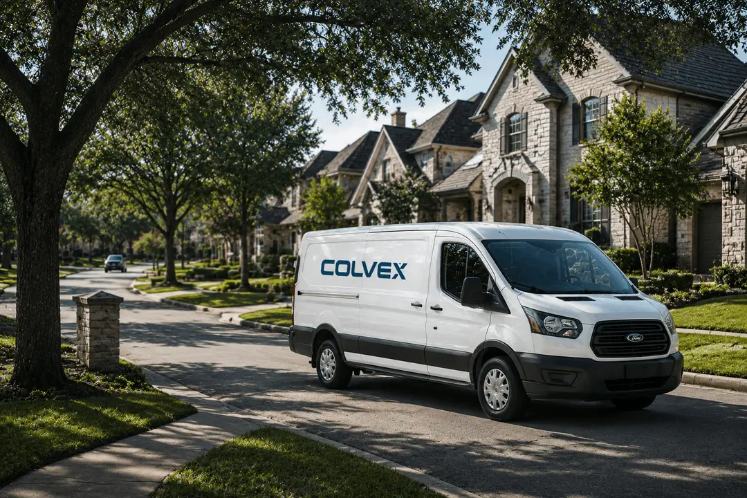 Colvex service van in a Plano neighborhood