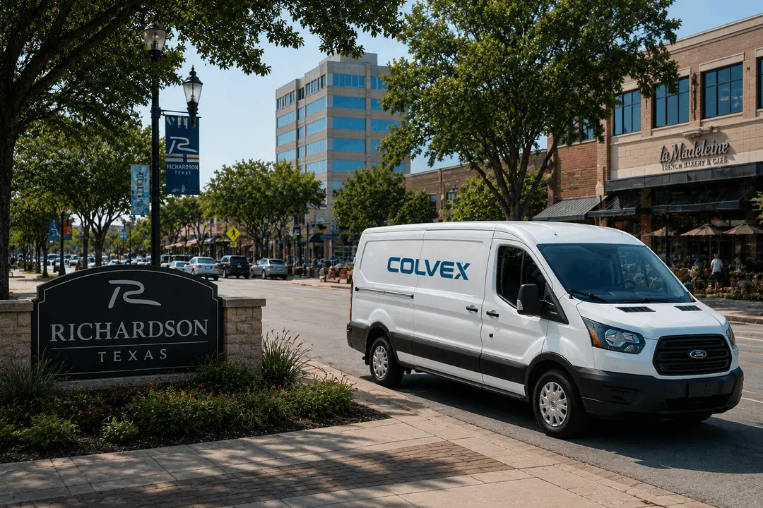 Colvex service van in a Richardson neighborhood