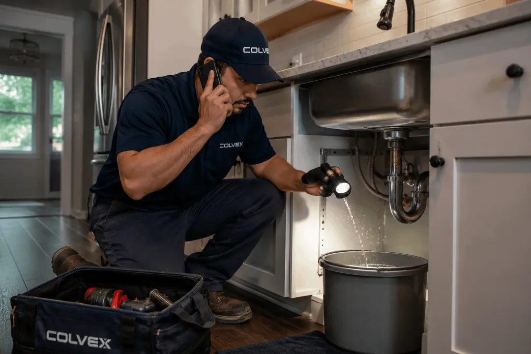 Colvex emergency plumber responding to a leak at a DFW home