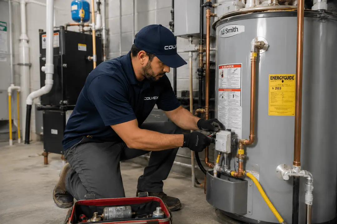 Colvex technician performing light commercial plumbing service
