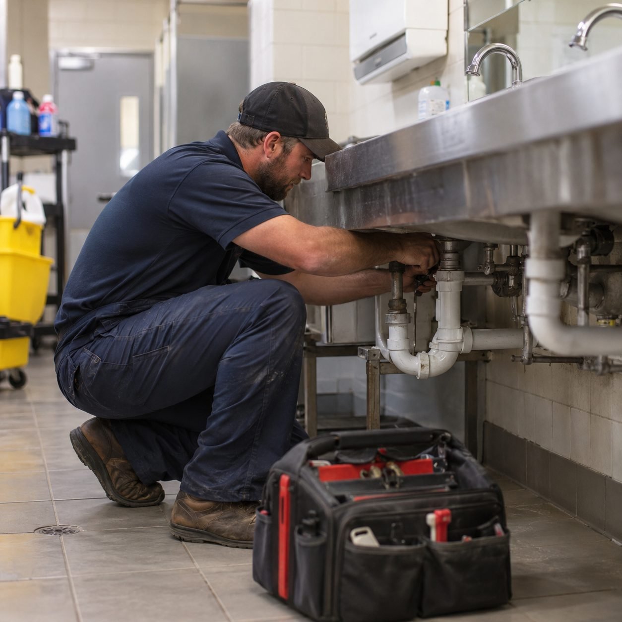 Residential plumbing inspection checking aging drainpipes and exterior water connections in Mesquite - TX