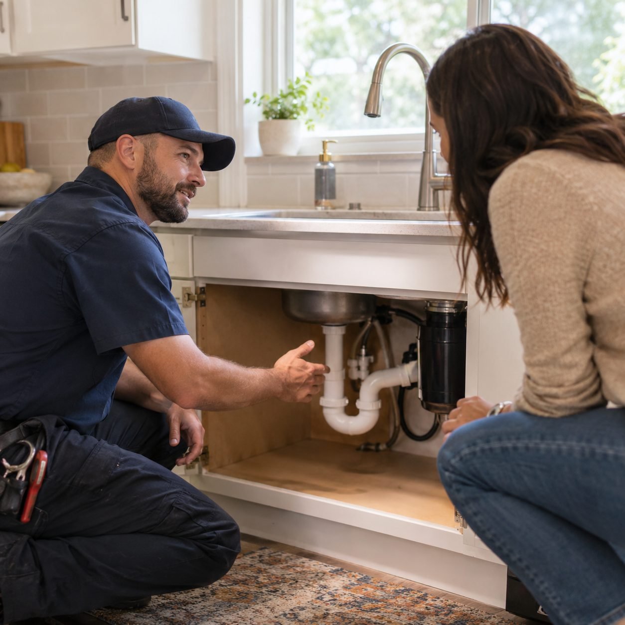 Residential plumbing inspection examining aging drainage pipes and outdoor water connections in The Colony - TX